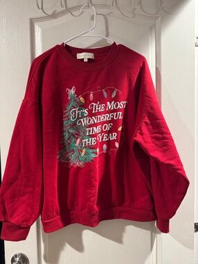 Red Holiday Sweatshirt with Tree & Lights